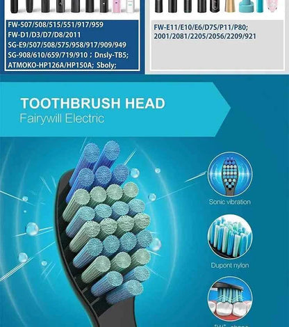 Toothink Replacement Brush Heads - Compatible with Fairywill/Seago FW-507/508/917/959 - 5-10Pcs Dupont Bristle Set