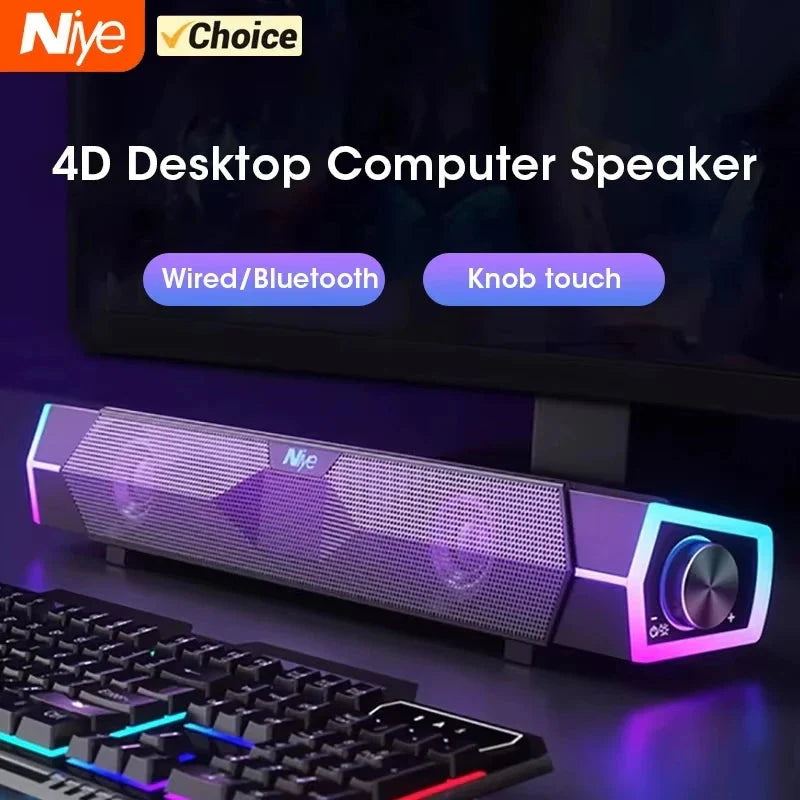 Bluetooth Speaker Bar 4D Surround Sound Subwoofer Wired Wireless RGB Home Audio Video for TV PC