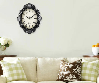 14" Vintage European Court elegance classical Style Wall Clock with Electroplated Black Gold/Silver & Roman Numerals for bedroom