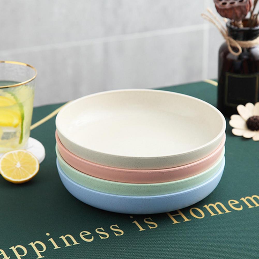 Wheat Fiber Plate Microwave Plastic Plates Dinner Plate BPA Free Food Grade Round Shape Food Dish Fruit Salad Dish Kitchen Plate