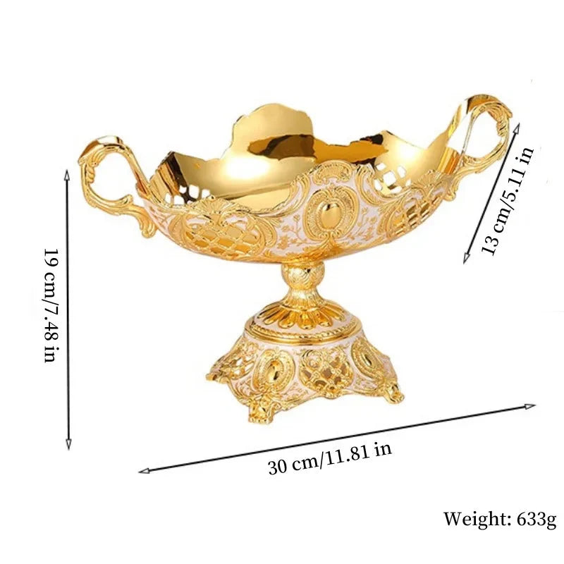 European Fruit Plate,Alloy Household Hollowed-Out Shape Tall Feet Plate,Portable Gold Snack Disc,Candy Plate Wedding Decoration