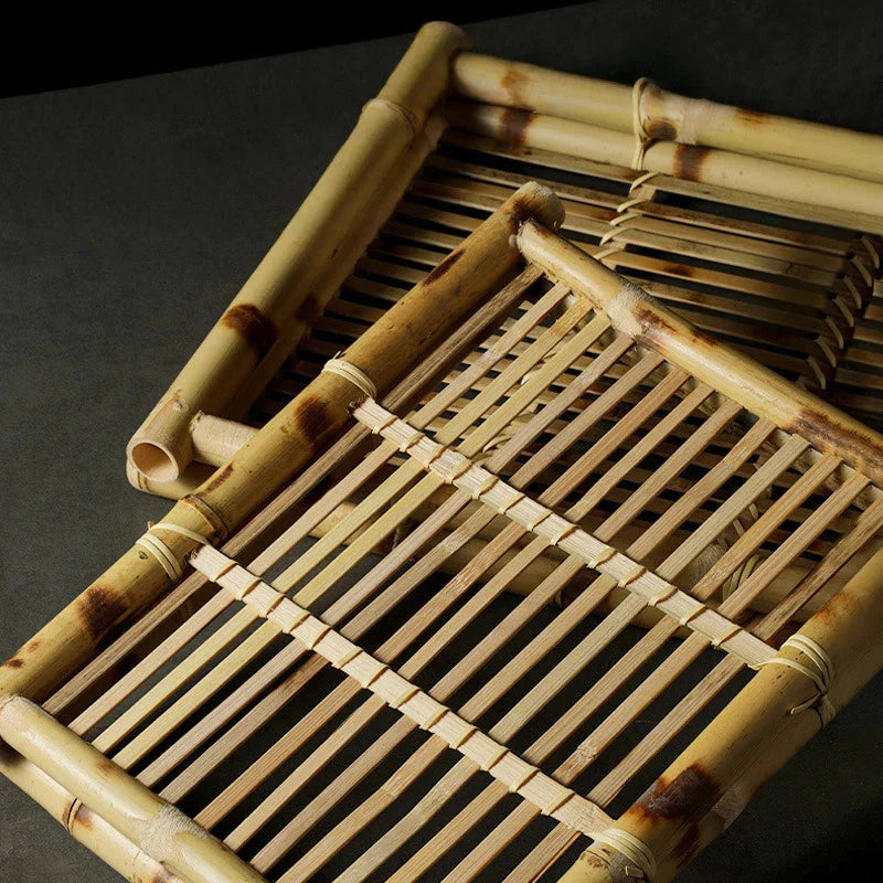 Bamboo Woven Trays Thai & Japanese Restaurant Serving Plates for Snacks, Desserts, Fried Food Eco-Friendly Service Set