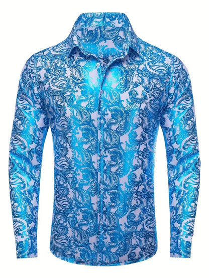 Luxury Floral Leopard Print Button-Down Shirt - Long Sleeve Paisley Business Casual Top