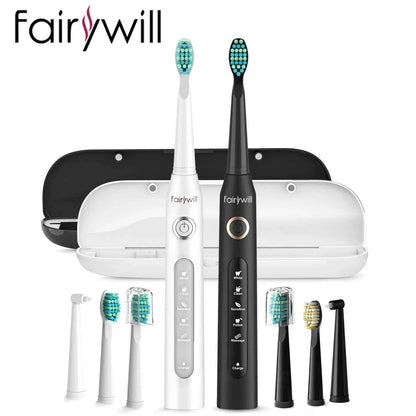 Fairywill FW-D7 Sonic Electric Toothbrush Set - 5 Modes Rechargeable Adult Toothbrush with Travel Case & 8 Heads