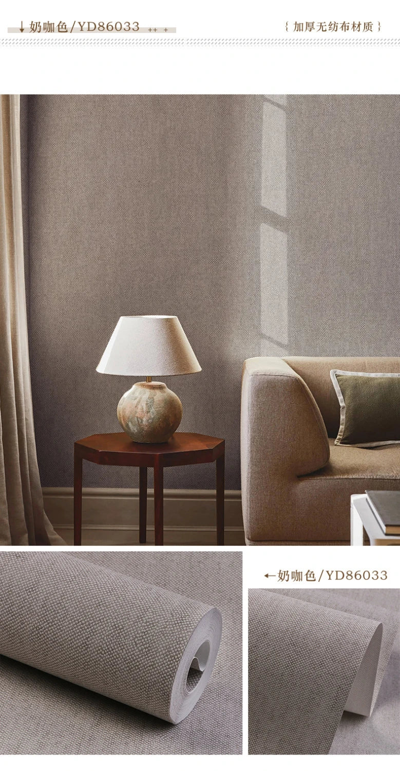 Modern Nordic Linen Textured Wallpaper – Eco-Friendly Non-Woven Solid Color Wall Covering
