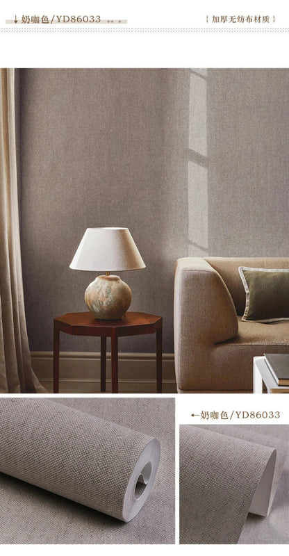 Modern Nordic Linen Textured Wallpaper – Eco-Friendly Non-Woven Solid Color Wall Covering