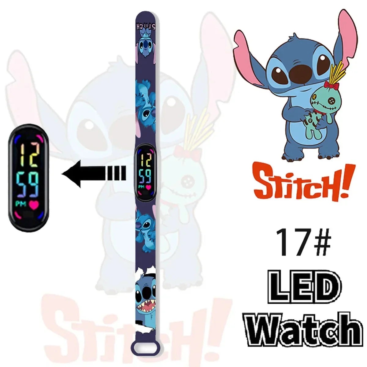 Disney Stitch Digital Kids' Watches Anime Figures LED Luminous Watch Touch Waterproof Electronic Sports Watch Kids Birthday Gift