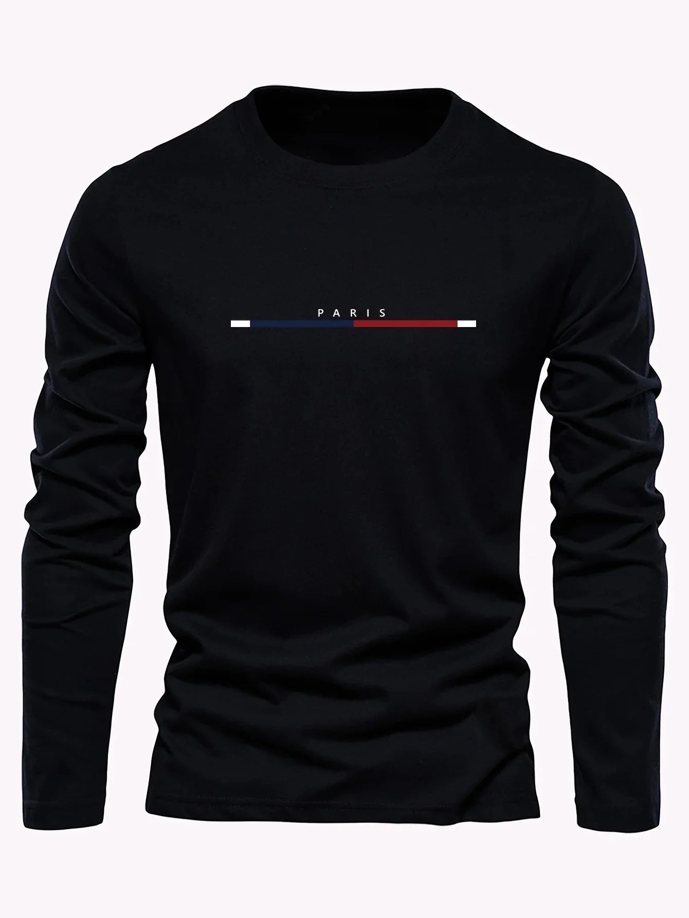 Men's 100% pure cotton summer loose comfortable casual  PARIS print large round neck long sleeve T-shirt top
