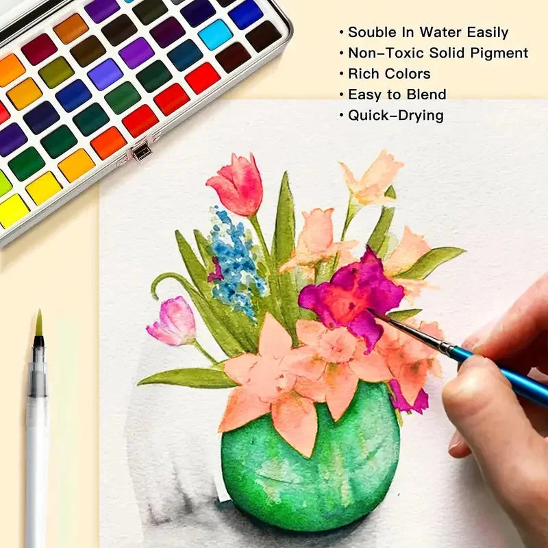 Watercolor Paint with Brushes, Professional Palette,Vibrant Travel Art Kit for Adults and Artists, Watercolor Painting Supplies