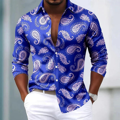 Men's Paisley Floral Print Shirt Fashionable Retro Casual Comfortable Soft Top for Social Party Holiday Clothing