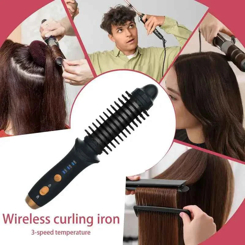 Cordless Hair curling wands USB rechargeable cordless curling iron Electric Heated Hair Curling Round Brush Hair Styling Tool