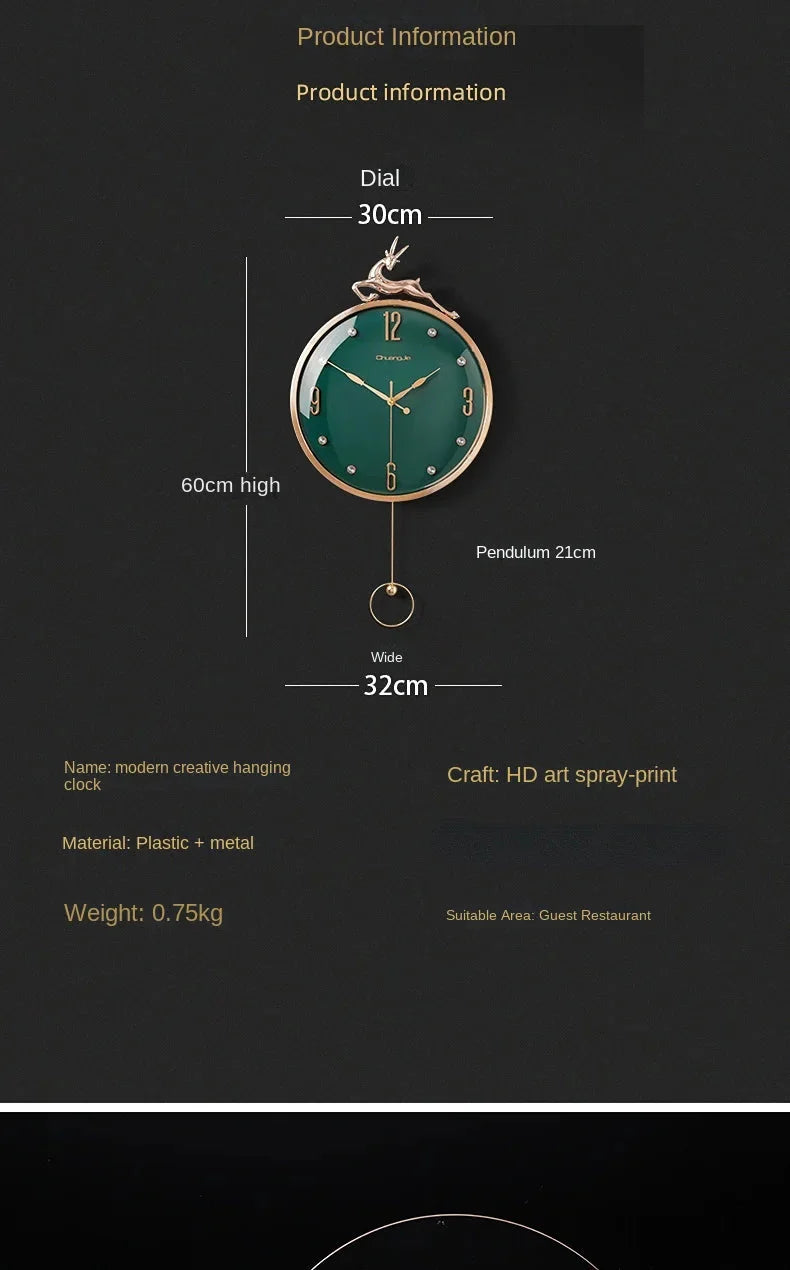 13 Inch Auspicious Deer Wall Clock Nordic Brief Design Living Room Decoration Kitchen Mute Clocks Art Wall Watch Home Decor NEW