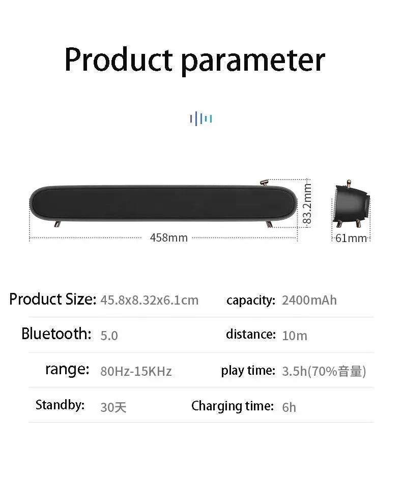 TV Soundbar Wired and Wireles Home Surround Speaker Sound Bar for PC Theater Computer Aux 3.5mm Outdoor Portable Bluetooth Audio