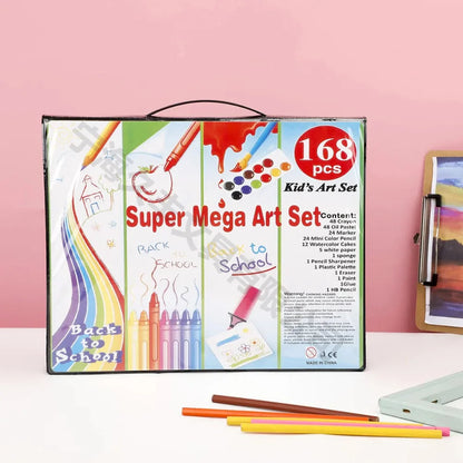 168pcs Office School Supplies Art drawing Set Oil Pastels Watercolor Markers Kids Painting Kit for Children Students School Gift