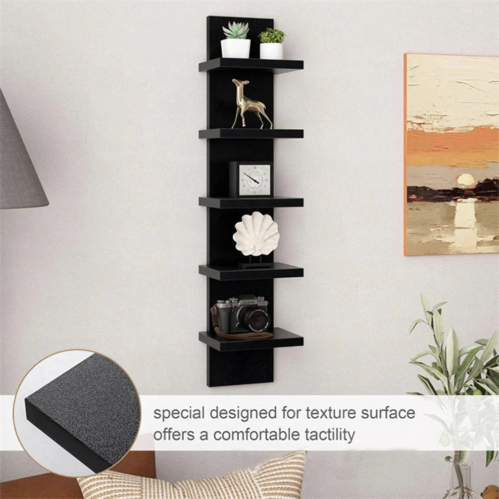 5 Layers Wall-Mounted Wood Bookshelf Storage Rack Board Shelf Organize Floating Shelf For Office Living Room Decor For Books