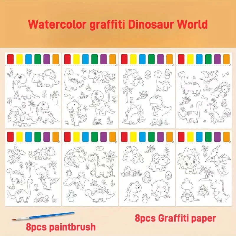 A Set of Art Tools, Including 8 Pieces of Art Paper, 8 Brushes,and 6 Colors of Paint,Suitable for Students and DIY Handmade Sets