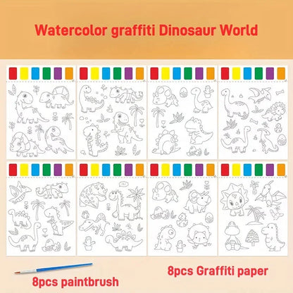 A Set of Art Tools, Including 8 Pieces of Art Paper, 8 Brushes,and 6 Colors of Paint,Suitable for Students and DIY Handmade Sets