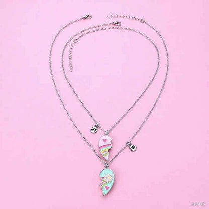 Cute Best Friends Heart Magnetic Necklace Rainbow Flower BFF Necklaces For Girls Friendship Jewelry Gifts