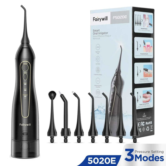 Fairywill Portable Oral Irrigator - 300ML Rechargeable Water Flosser with 3 Cleaning Modes