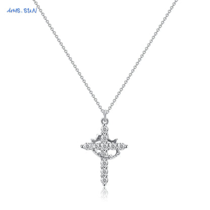 SUNSLL Cubic Zircon Rotatable Crown Cross Pendant Necklaces Classic Stainless Steel Chain Banquet Party Jewelry For Women Men
