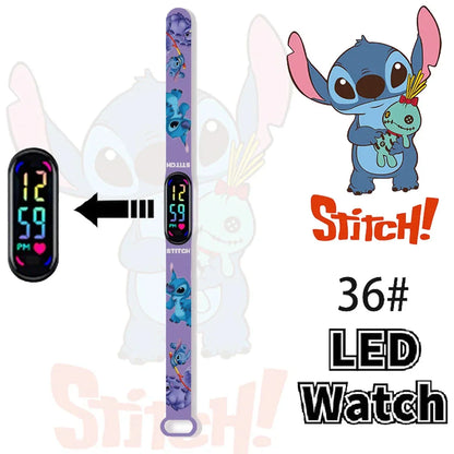 Disney Stitch Digital Kids' Watches Anime Figures LED Luminous Watch Touch Waterproof Electronic Sports Watch Kids Birthday Gift