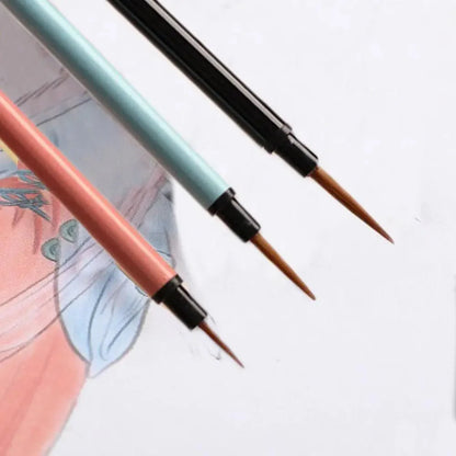 3pcs Art Supplies Pointed Tip Detail Paint Brush Soft Hair Slim Hook Line Brush Steels Handle Drawing Brush Oil Drawing