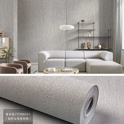 Modern Nordic Linen Textured Wallpaper – Eco-Friendly Non-Woven Solid Color Wall Covering