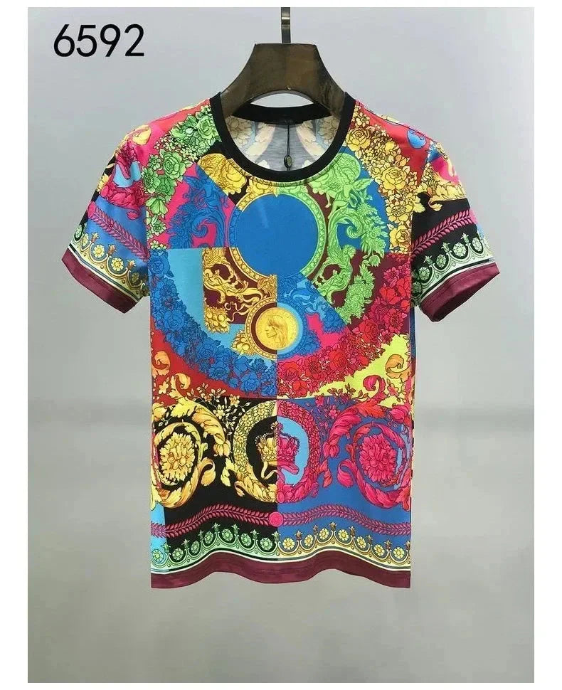 Men's and Women's Summer T-shirts 3D Printed Baroque Royal Luxury Small Floral Round Neck Short Sleeve Loose Oversized Nice Top
