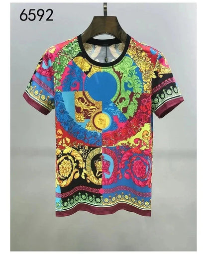 Men's and Women's Summer T-shirts 3D Printed Baroque Royal Luxury Small Floral Round Neck Short Sleeve Loose Oversized Nice Top