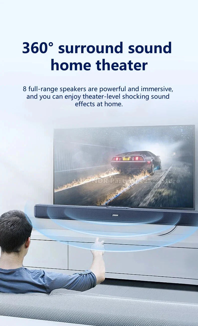 9D Stereo Sound Bar For TV Cinema Echo Wall Bluetooth Speakers COAX AUX U Disk Home Audio Subwoofer 8 Horns 40W High Power