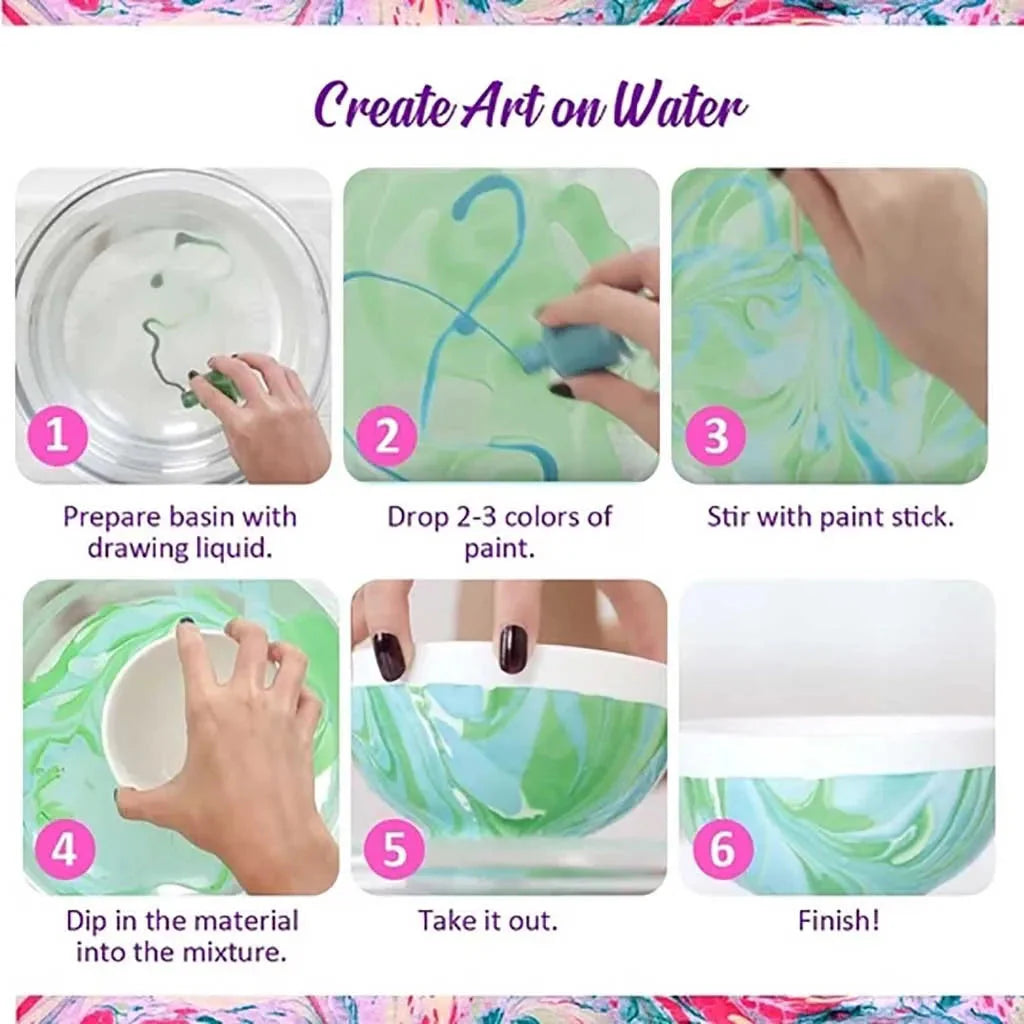 6ml Water Marbling Paint Kit Water Art Paint Set With Sketch Paper Arts Crafts For Girl Boy Creative Activities 6 Color