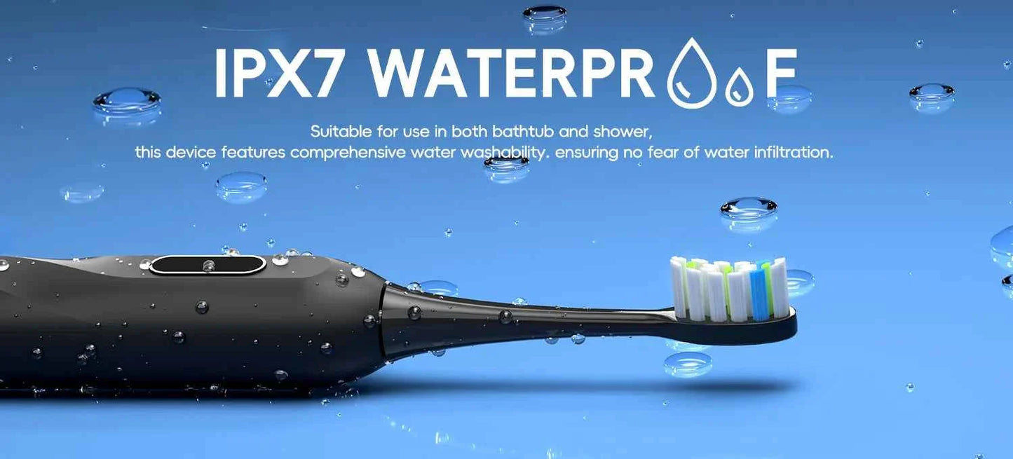IPX7 Waterproof Sonicare Electric Toothbrush, 4-Hour Fast Charge with Intelligent Time Reminder, 4 Modes, 8 Brush Heads, Travel