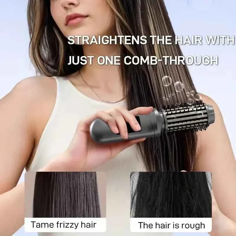 NewCordless Hair Curling Iron Brush USB Rechargeable Travel Heated Round Brush 2-in-1 Electric Hair Curling Wand Styling Tools