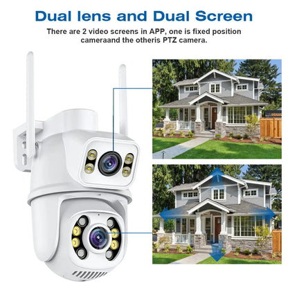 8MP 4K Dual Lens Wifi Camera Ai Auto Tracking Waterproof Security CCTV Video Surveillance Camera Police Light Alarm IP Camera