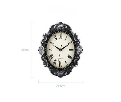 14" Vintage European Court elegance classical Style Wall Clock with Electroplated Black Gold/Silver & Roman Numerals for bedroom