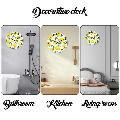 1pc wooden wall clock, yellow lemon and green leaf design wall clock, family mute clock, living room bedroom study decoration