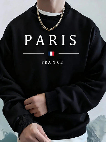 Paris France Flag Printing Men'S Hoodies Autumn Oversize Sweatshirt Hip Hop Crewneck Fleece Warm Streetwear Street Men Clothes