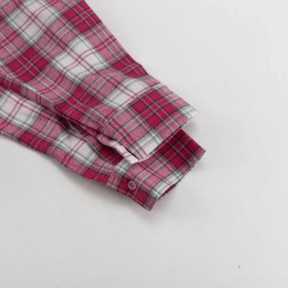 Pink Plaid Shirt for Women in Europe and America New Versatile Loose Shirt for Women Removable Long-sleeved Lapel Top