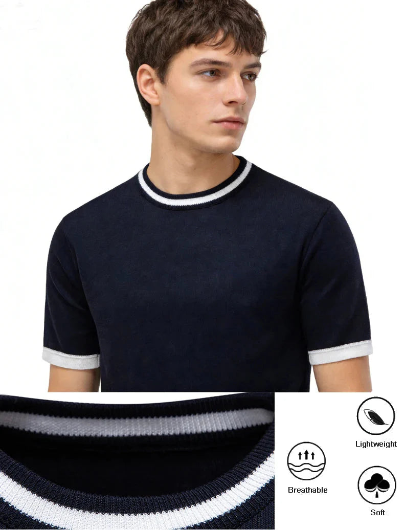 Mens Summer Knit T-Shirts Crewneck Casual Shirt Texture Crewneck Knit Shirt Short Sleeve Vintage Tee Shirt Crochet Top