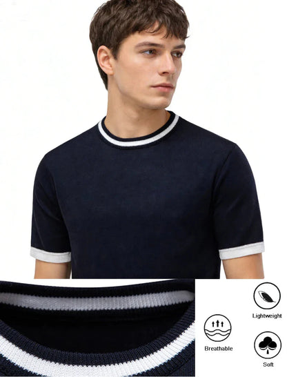Mens Summer Knit T-Shirts Crewneck Casual Shirt Texture Crewneck Knit Shirt Short Sleeve Vintage Tee Shirt Crochet Top