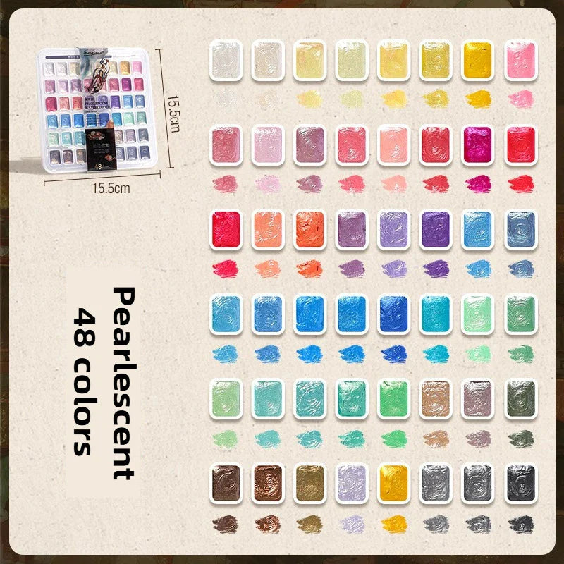 12/98/150/180 Colors Pearl Solid Water Color Paint Set Portable Professional Watercolor Painting School Art Supplies Stationery