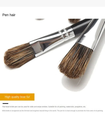 6pc new concept paintbrush wild boar mane oil painting brush water powder acrylic nail round head long black pole paintbrush set