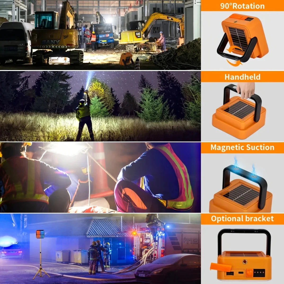Solar rechargeable multifunctional led work light, portable outdoor floodlight-1200mah lithium battery, suitable for camping.