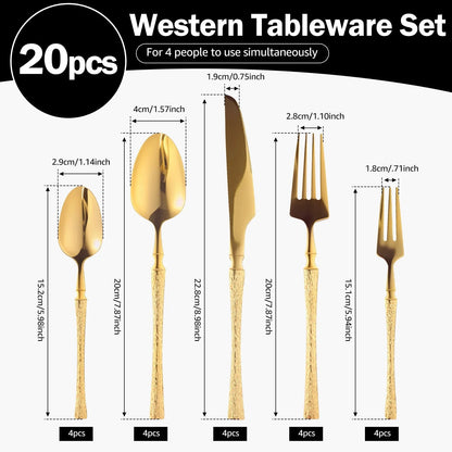 20pcs Silverware Set Floral Carved Stainless Steel Flatware Mirror Polished Cutlery Including Fork Spoon Knife Dishwasher Safe