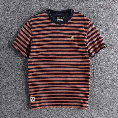 High Quality 100% Cotton Striped T Shirts for Men Summer Short Sleeve Distressed Washed Tees 24ss Y2k Youth Male Streetwear Tops
