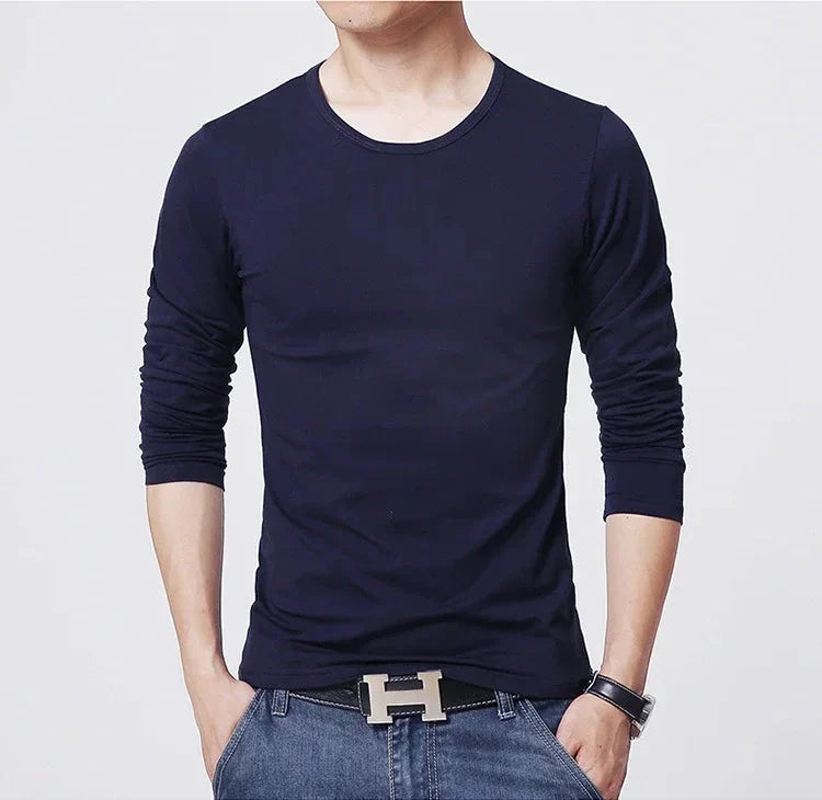 2026 MRMT Brand New Men's T-Shirts Long Sleeve Slim Men T-Shirt Young Man Pure Color Tops Tees Shirt O-Neck For Male Boys Tshirt
