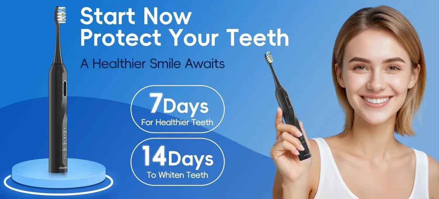 IPX7 Waterproof Sonicare Electric Toothbrush, 4-Hour Fast Charge with Intelligent Time Reminder, 4 Modes, 8 Brush Heads, Travel