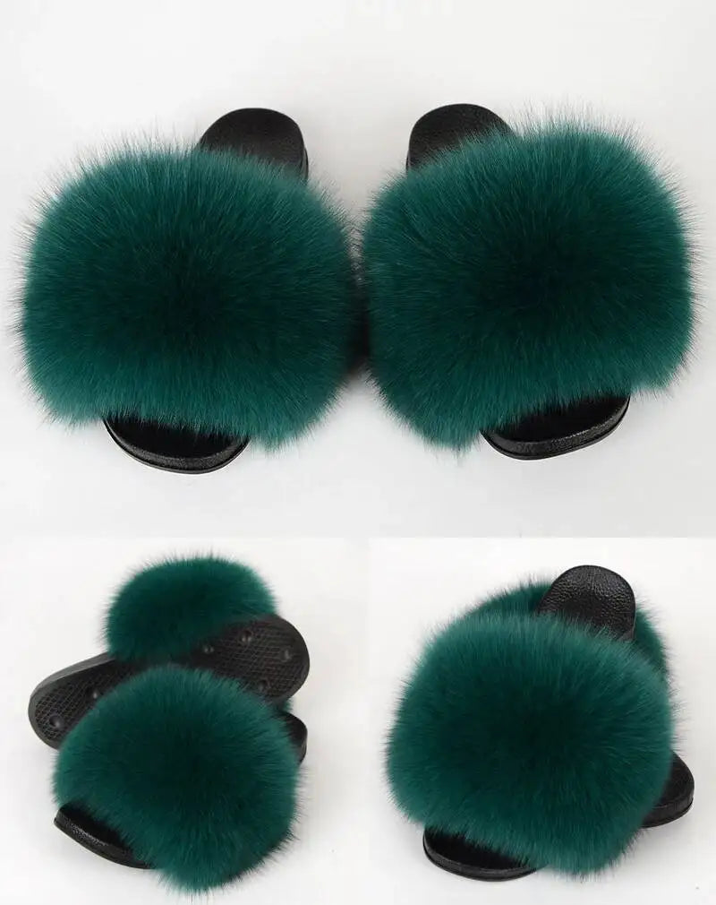 Summer Women Fur Slides Fluffy Furry Slippers Indoor Fuzzy Flip Flops Casual Outdoor Flat Ladies Fur Sandals Plush House Shoes