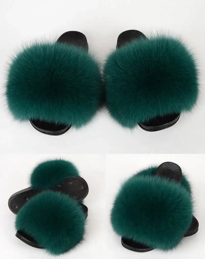 Summer Women Fur Slides Fluffy Furry Slippers Indoor Fuzzy Flip Flops Casual Outdoor Flat Ladies Fur Sandals Plush House Shoes
