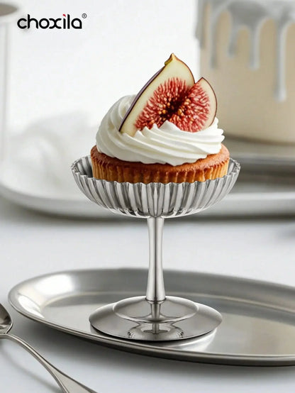 1pc Dessert Plate, Vegetable Bowl, Stainless Steel Ice Cream Cup, Tall Cup, Afternoon Tea Pudding Dessert Cup Cute Plates